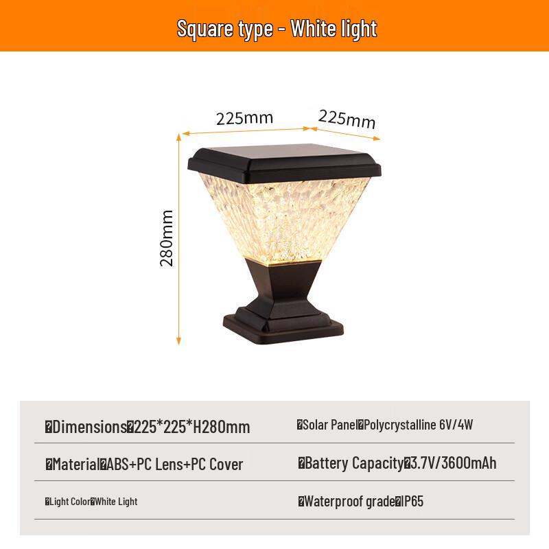 Outdoor Square Solar Pillar Post Lamp