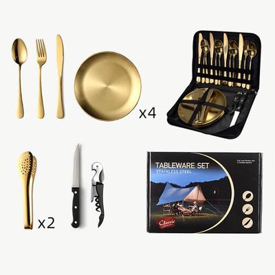 Goldenes 20-teiliges tragbares Edelstahl-Besteckset