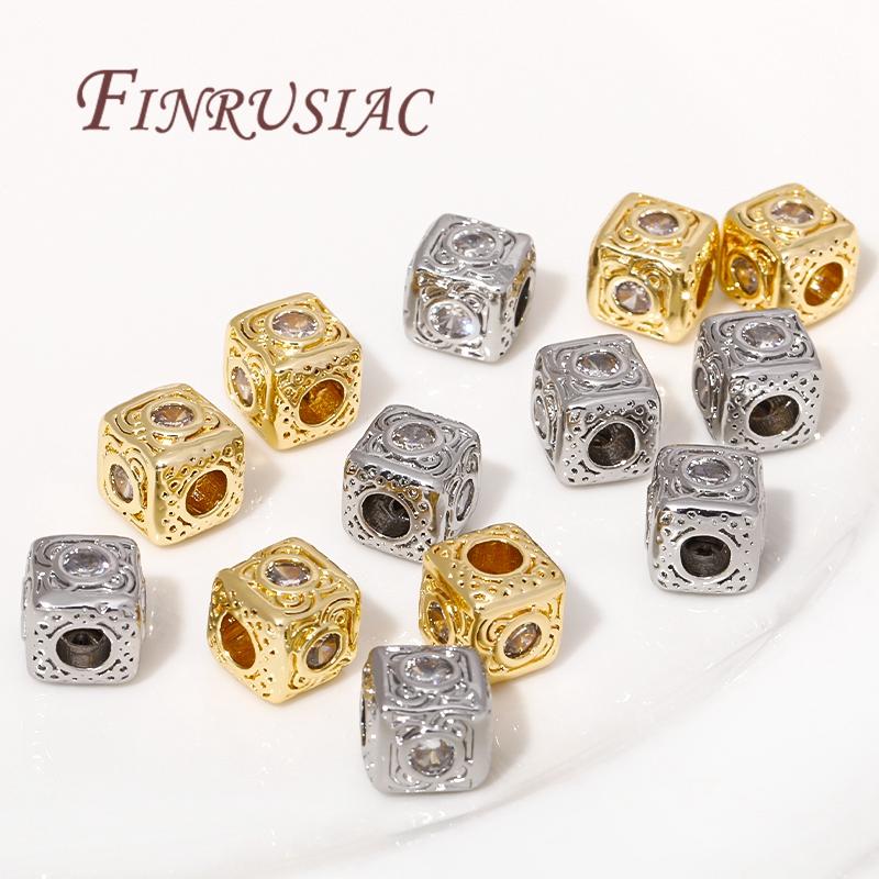 Volné korálky pozlacené 18K zlatem, mosazné čtvercové korálky se zirkony pro výrobu náramků, oddělovače korálků, DIY korálkovací šperkařské doplňky