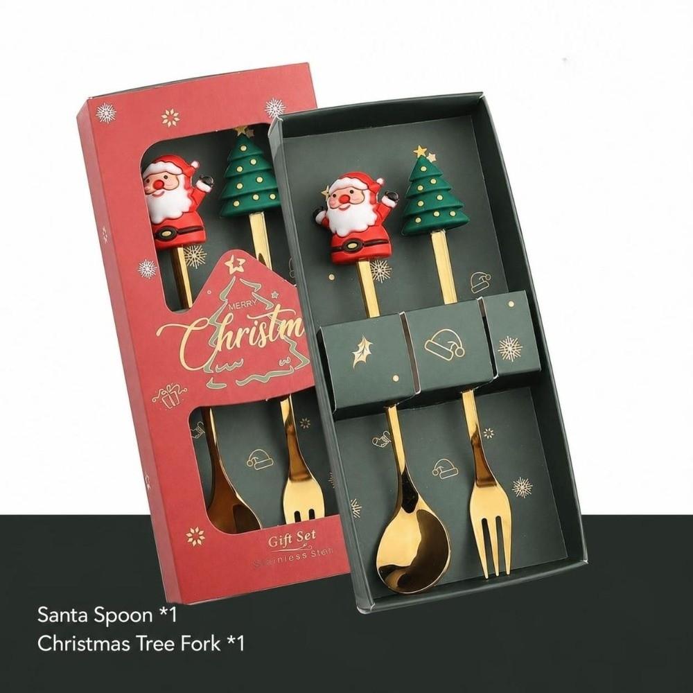 Tree/Star/Santa Motifs Stainless Steel Spoon Set Doll Design Mini Dessert Spoons  New Year