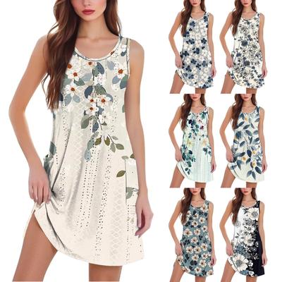 Women's Casual Fashion Floral Print Vest Dress With Pockets