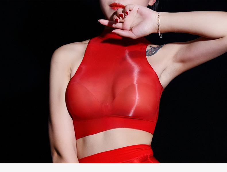 Qinghe 912 Seamless Oily Sheer Stockings & Slimming Sexy Underwear Set