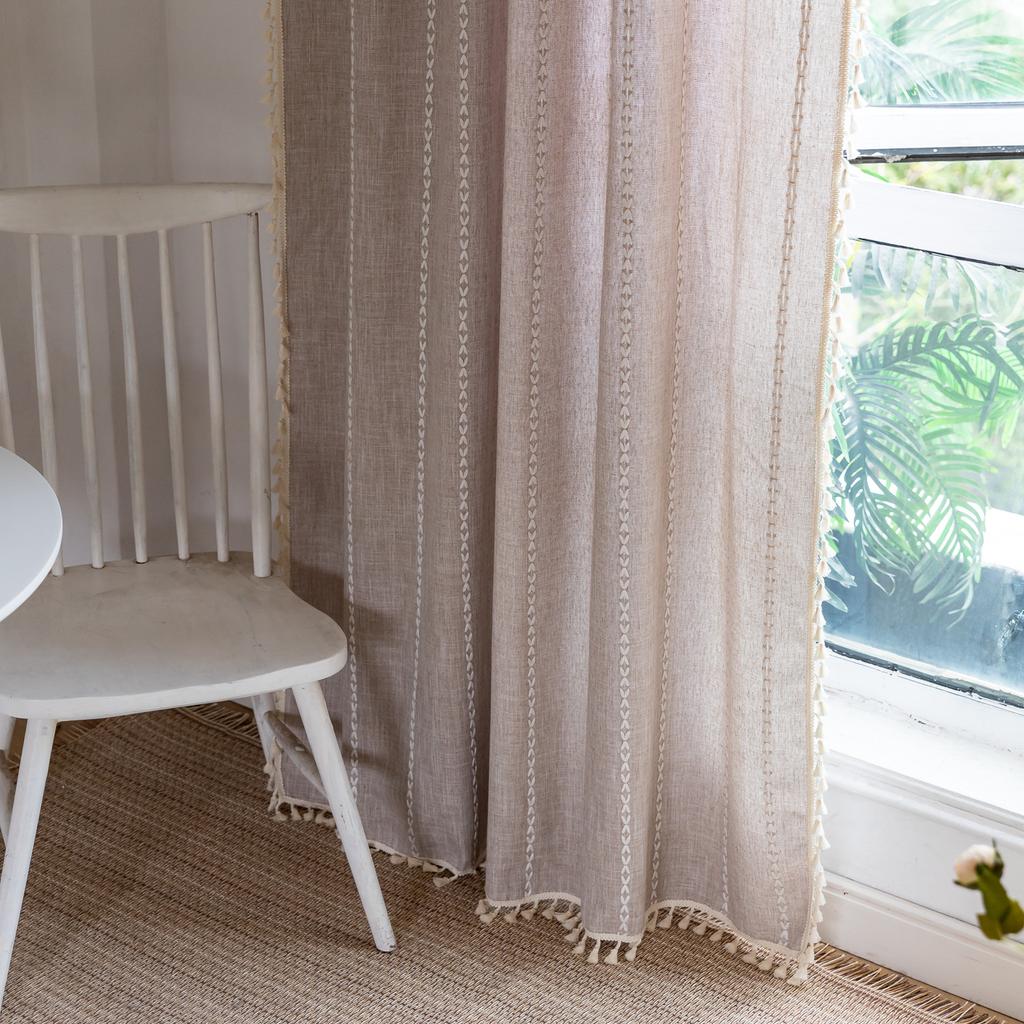 American Curtains Finished Thick Black Bohemian Semi-Blackout Room Living Room Decoration Balcony Floating Curtains