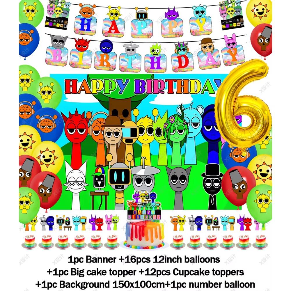 Hot Game-Incredibox Sprunki Kids Birthday Party Balloon Banner Background Cake Topper Decoration Baby Boy Party Supplies Gifts