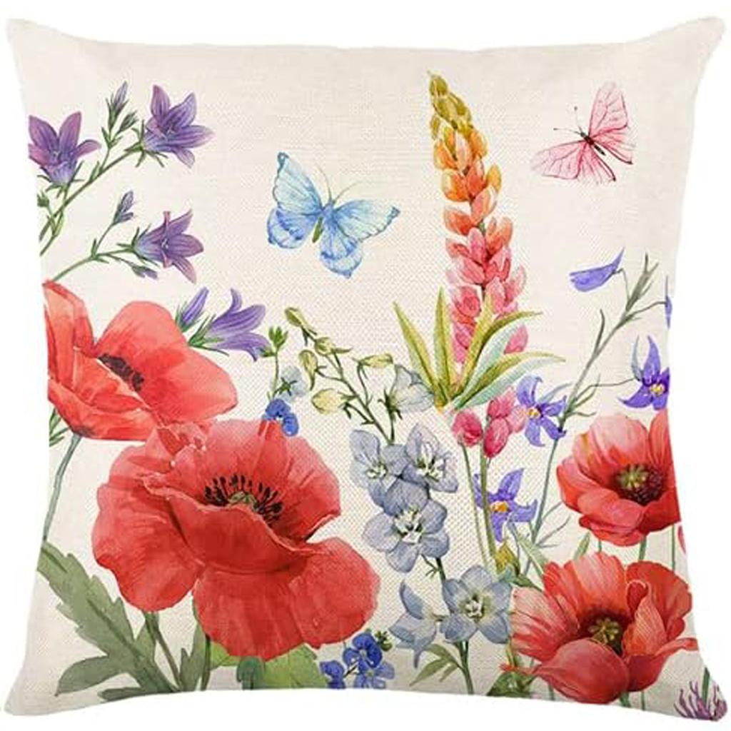 New Spring Fresh and Beautiful Linen Pillowcase Sofa Bedside Plant Flower Pillow Cushion Cover