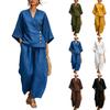 Women's Two Piece Set Loose Fit Buttoned Top Three Quarter Sleeve Blouse with Wide Leg Pants Casual Outfit
