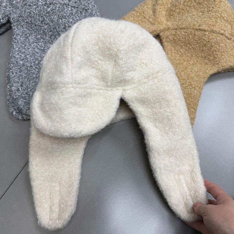 Solid Color Lamb Wool Lei Feng Hat Children Autumn and Winter Fleece Thickened Cap Outdoor Ear Protection Hat Flying Hat Tide