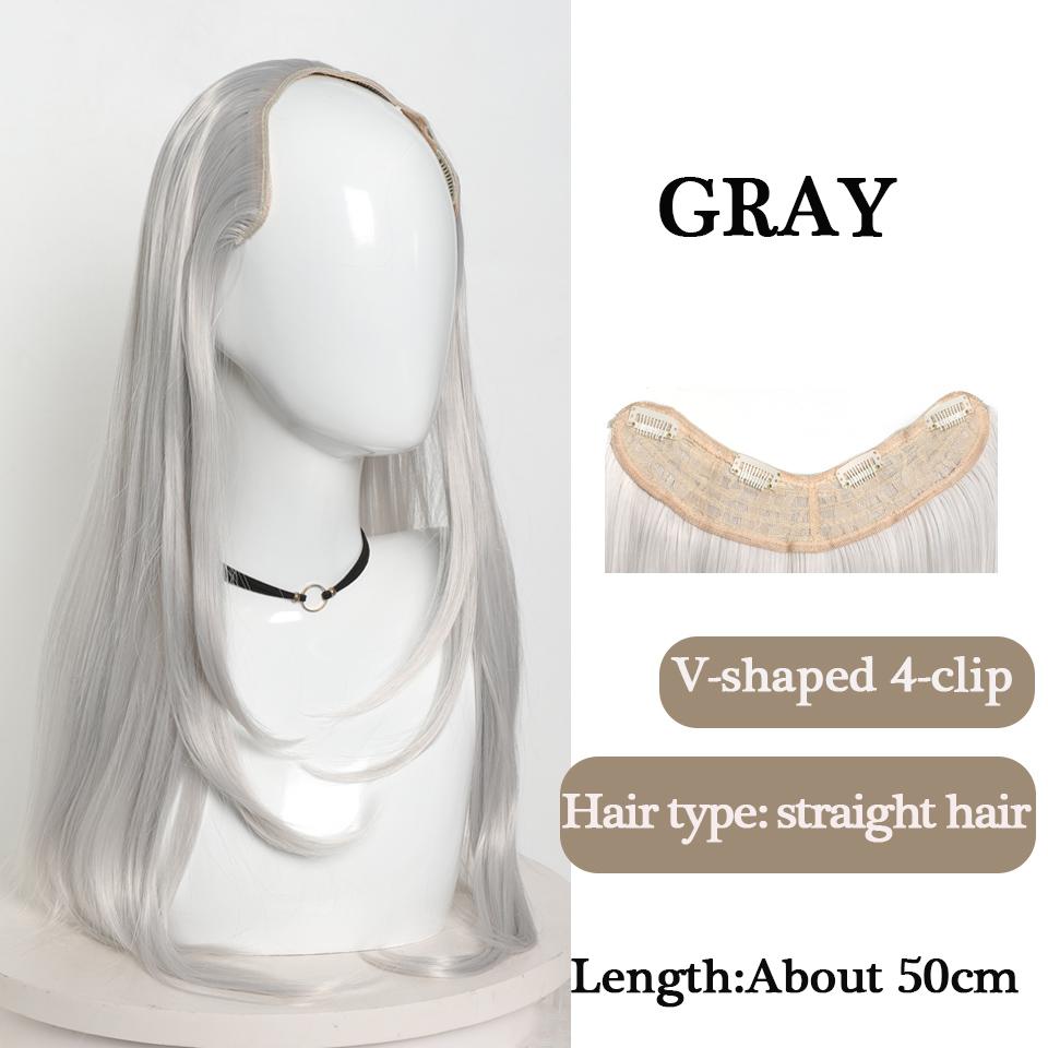 

22-дюймовый синтетический длинный прямой парик для наращивания волос V-образный многослойный с 4 зажимами, невидимый парик для женщин, увеличение верхней части головы