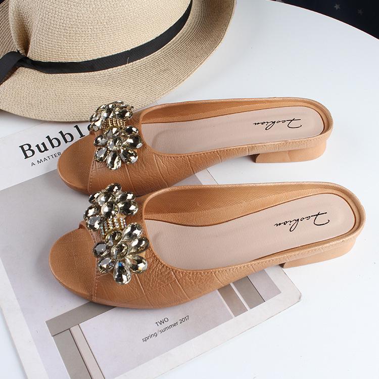 Yuzhihao Summer Rhinestone Flower Buckle Women s Slip-On Mules - New Style Flat Outdoor Slippers 40-41