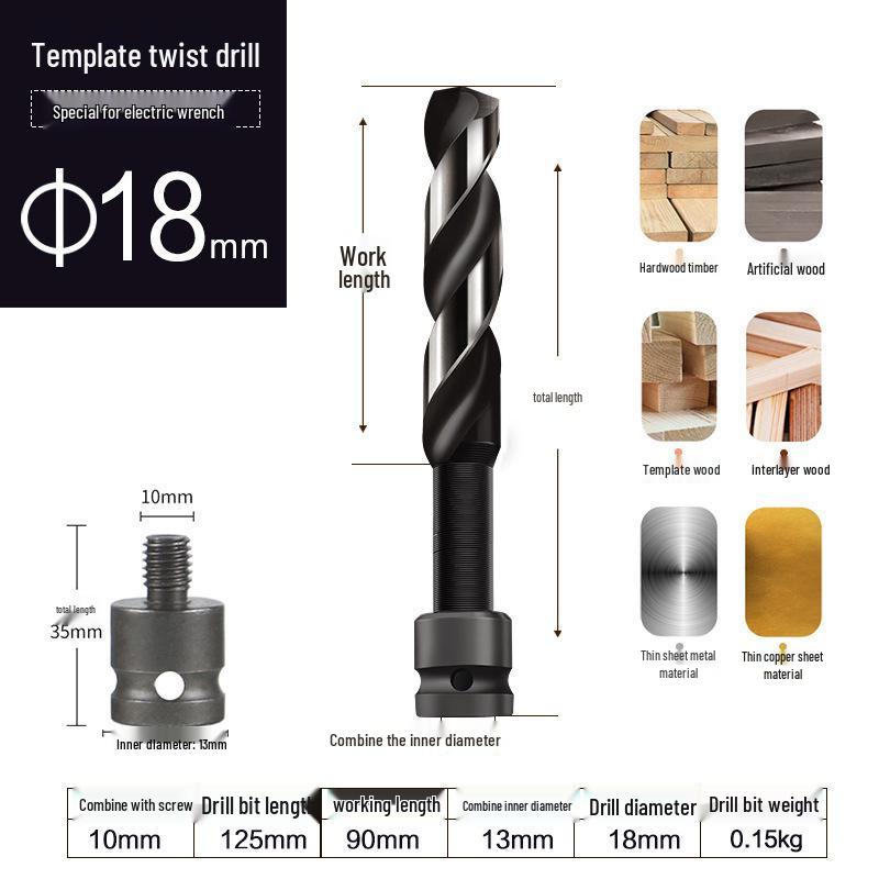 Woodworking Twist Drill Bit & Conversion Sleeve for Fast Hole Punching with Electric Wrench
