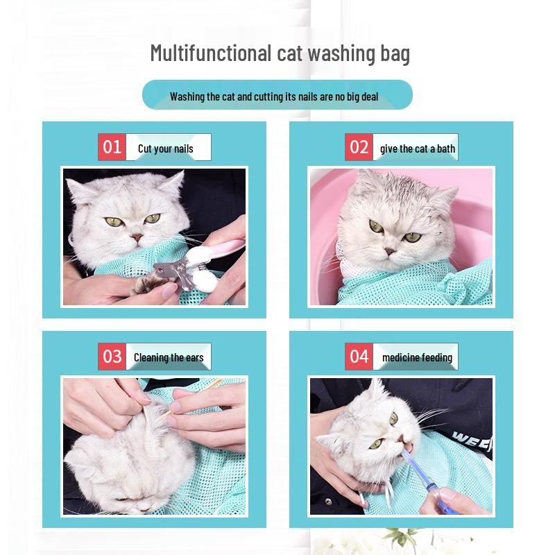 Fifth Gen Cat Bathing & Grooming Bag with Nail Clipper - Anti-Scratch, Anti-Bite Cleaning Kit