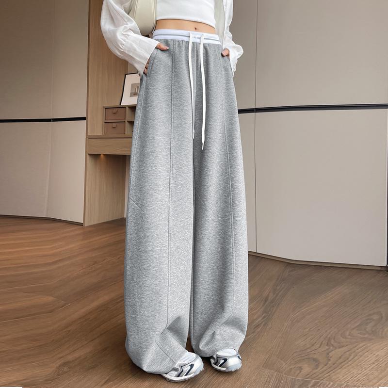 

Women s Spring Wide-Leg High-Waist Casual Drape Sweatpants Double Extra Large светло-серый