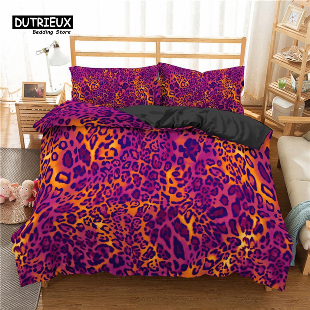 Luxury Leopard Print Bedding Set King Queen Size Microfiber Geometric Stripe 3D Print Duvet Cover With Pillowcases Bedroom Decor