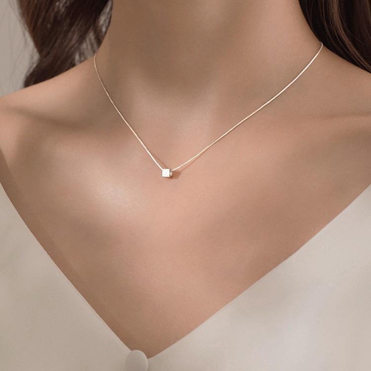925 Sterling Silver Geometric Square Necklace - Women's Versatile Summer Cool Style Clavicle Chain