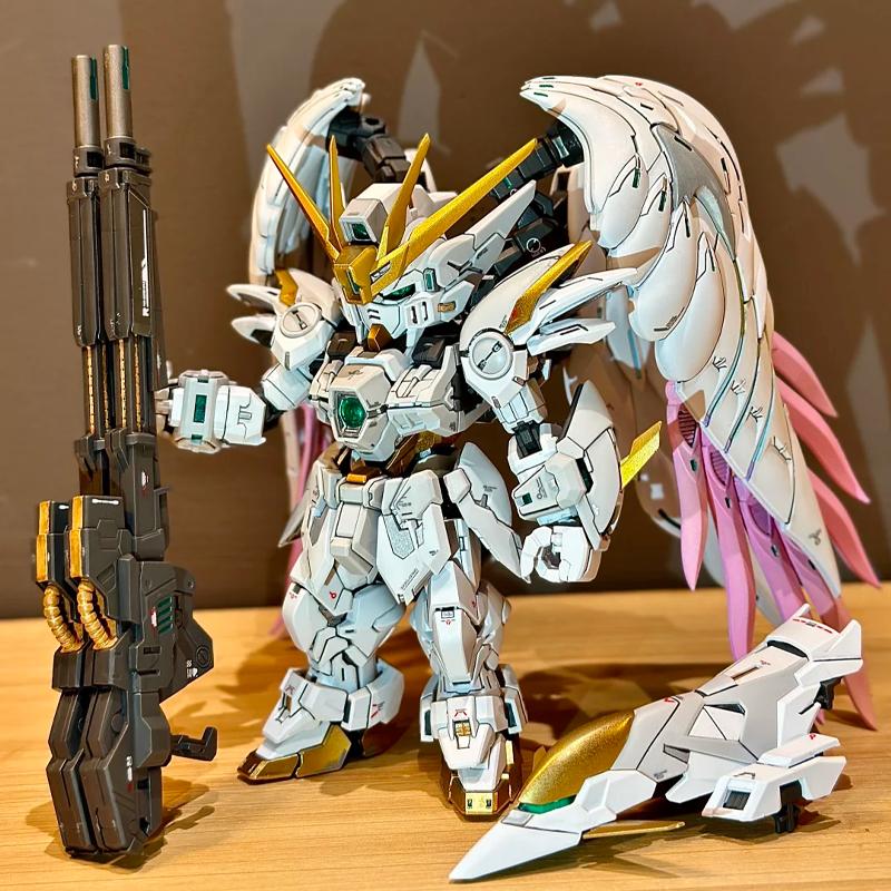 GL MGSD Wing Zero EW Snow White Version Angel Feather Drop Mech Assembly Model Kit Action Figure Desktop Decoration Doll Boy Toy