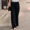 Casual Women Trousers Wide Leg Straight Long Pants Solid Loose Polyester Cotton Elastic Waist Autumn Trousers
