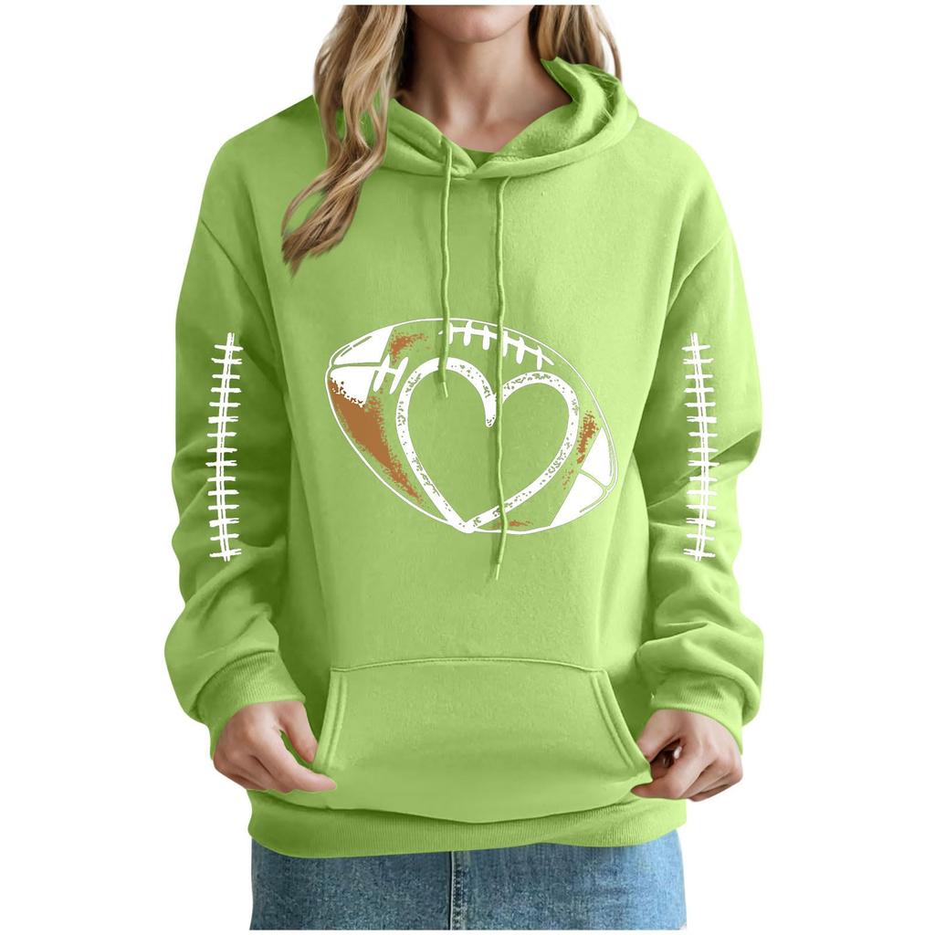 Women's Loose Comfortable Casual And Fashionable V-neck Rugby Print Long Sleeved Hooded Sweatshirt