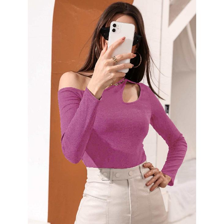 Autumn And Winter New Stock Sexy Hollow Waist Casual Long Sleeved Women'S T-Shirt Top