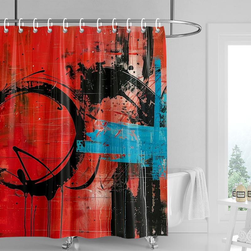 Graffiti Art Shower Curtain-Neon Splash Waterproof Bathroom Decoration with Handwritten Edge, Modern Bathtub Shower Curtain