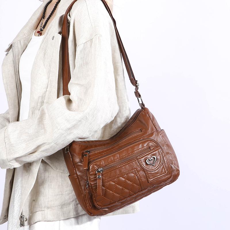 Geantă Moale din Piele cu Straturi Multiple Geantă de Umăr Crossbody pentru Femei Geantă pentru Mamă Geantă pentru Femei de Vârstă Mijlocie