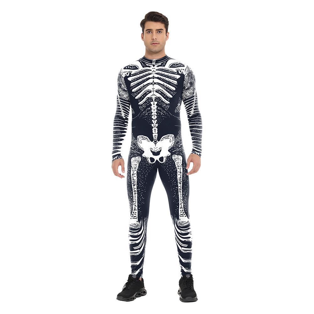 Black and White Clown Human Muscle Skull Skeleton Halloween Cosplay Costume Adults Men Party Body Digital Print Tights Onesie
