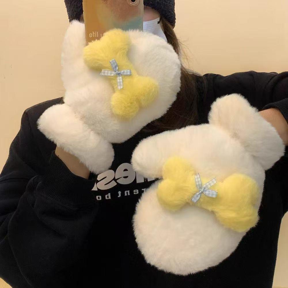 Mitaines d'hiver chaudes en peluche pour femmes avec cordon de cou - Gants de cyclisme coupe-froid