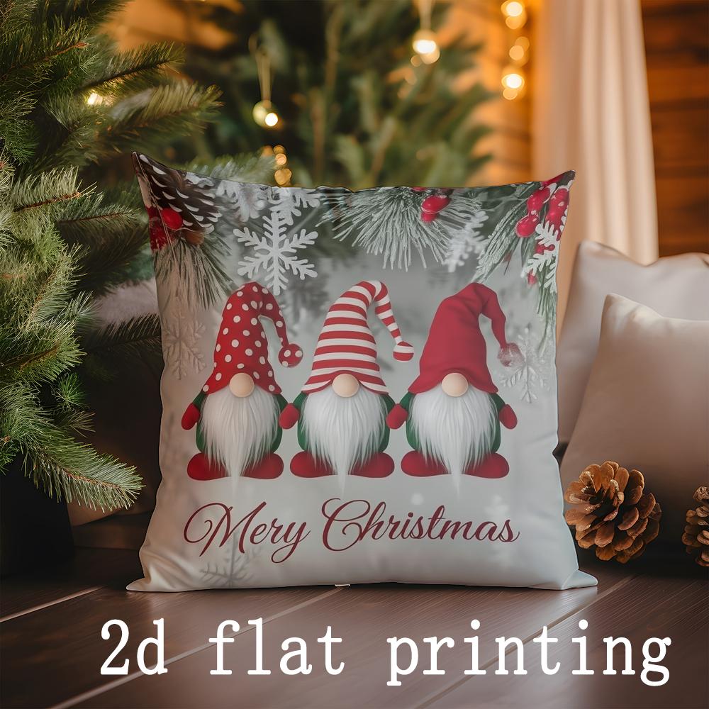 Home Decor Christmas Gnomes and Pine Tree Pillow Covers Pattern Cushion Cover Suitable for Sofa Bedroom Car Pillow Cover