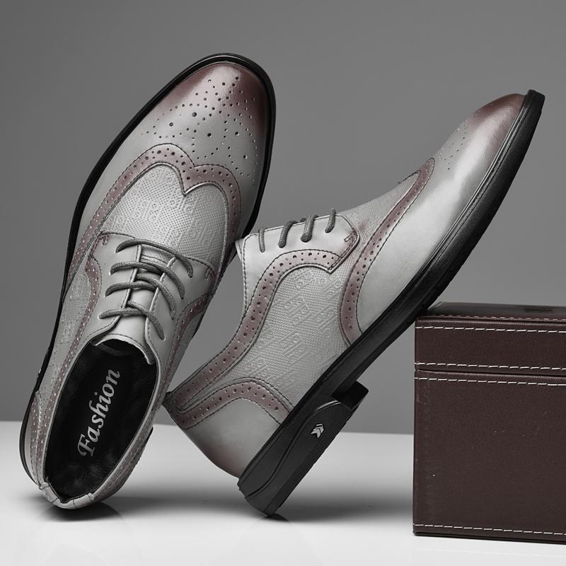New Fashion Men's Oxfords Shoes Casual Lace-up Brogue Footwear Formal Business Dress Shoes Genuine Leather Male Gentleman Shoes