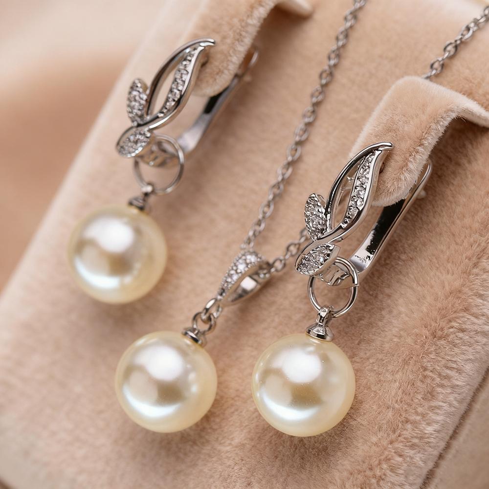 

Наборы ожерелий и серег с имитацией жемчуга в виде листьев для женщин, модный кулон в виде цветка с кубическим цирконием на цепочке, подарок на день рождения E