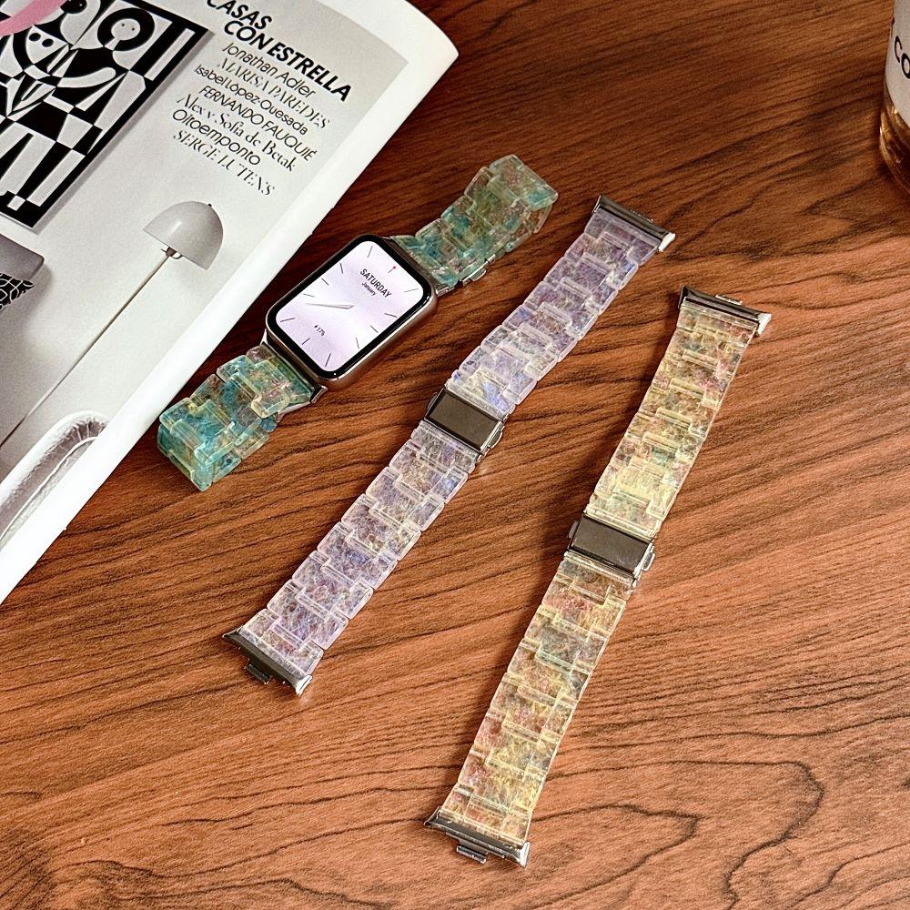Glitter Marble Resin Band for Xiaomi Mi Band 8/9/10 Pro, Redmi Watch 4/5/6, Magnetic Transparent Strap Unisex