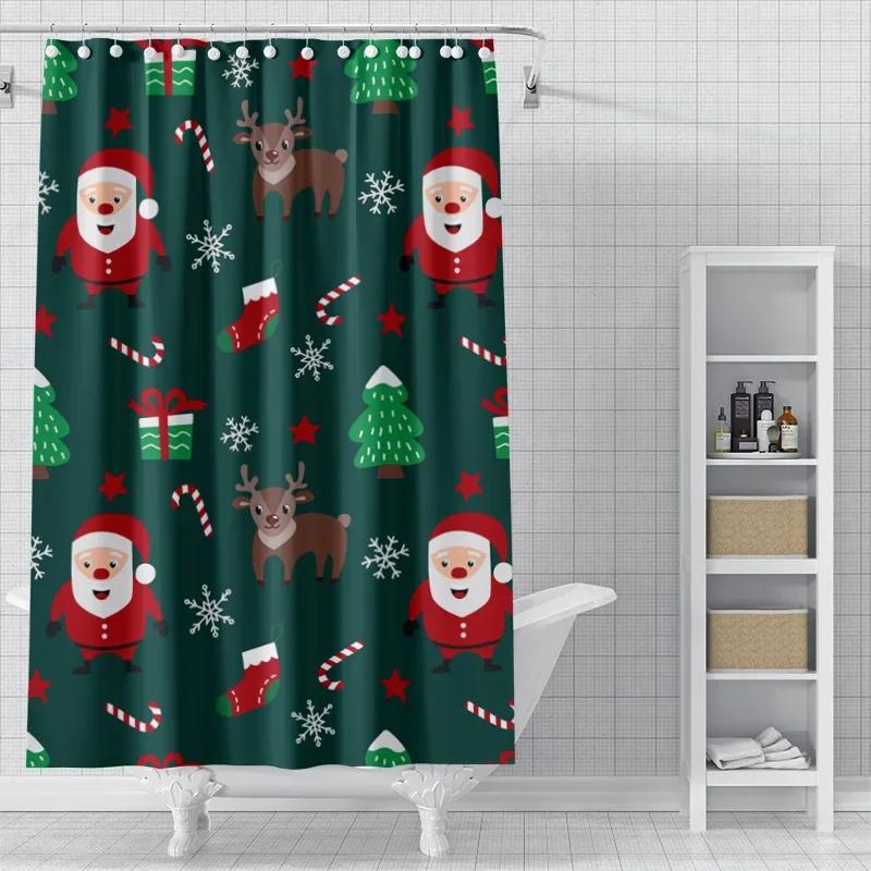 Heimdekoration Duschvorhänge Für Badezimmer Wasserdichtes Vorhangstoff Modern Nordischer Stil Wohnzimmer Frohe Weihnachten Winter