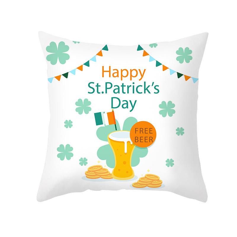 St. Patrick's Day Pillow Cover Green Cartoon Letters Four-leaf Clover Sofa Cushion Cover National Day Cushion