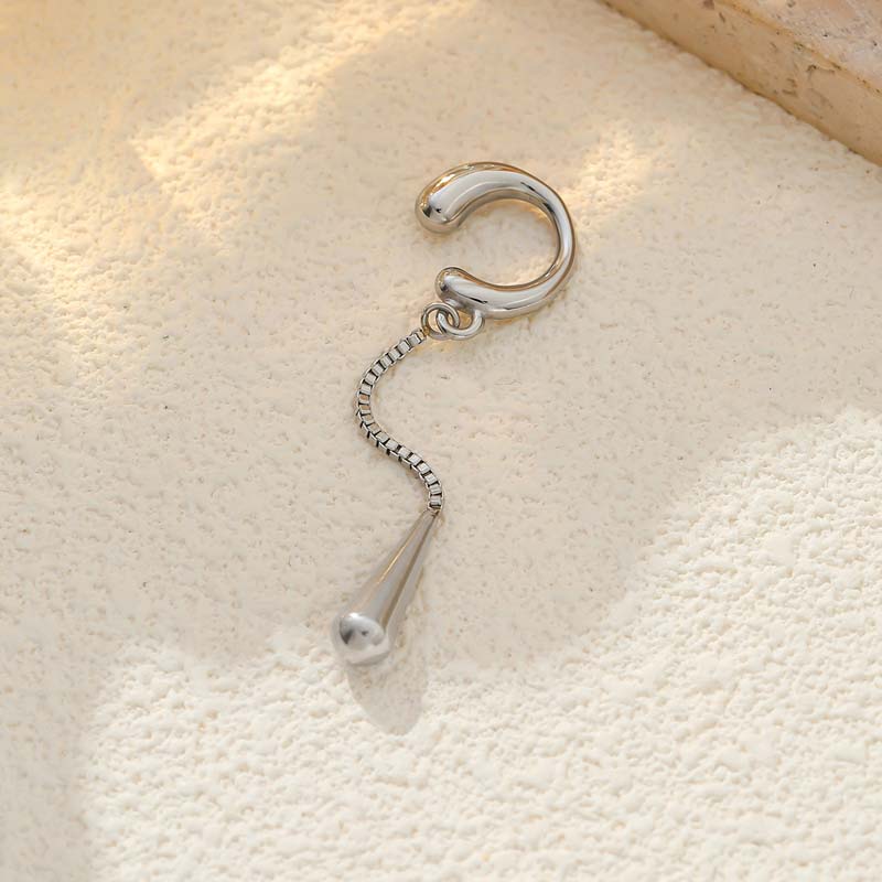 Stainless Steel Metal Teardrop Tassel Ear Clip For Women Vintage Gold Color C-shaped No Piercing Ear Cartilage Clips Jewelry