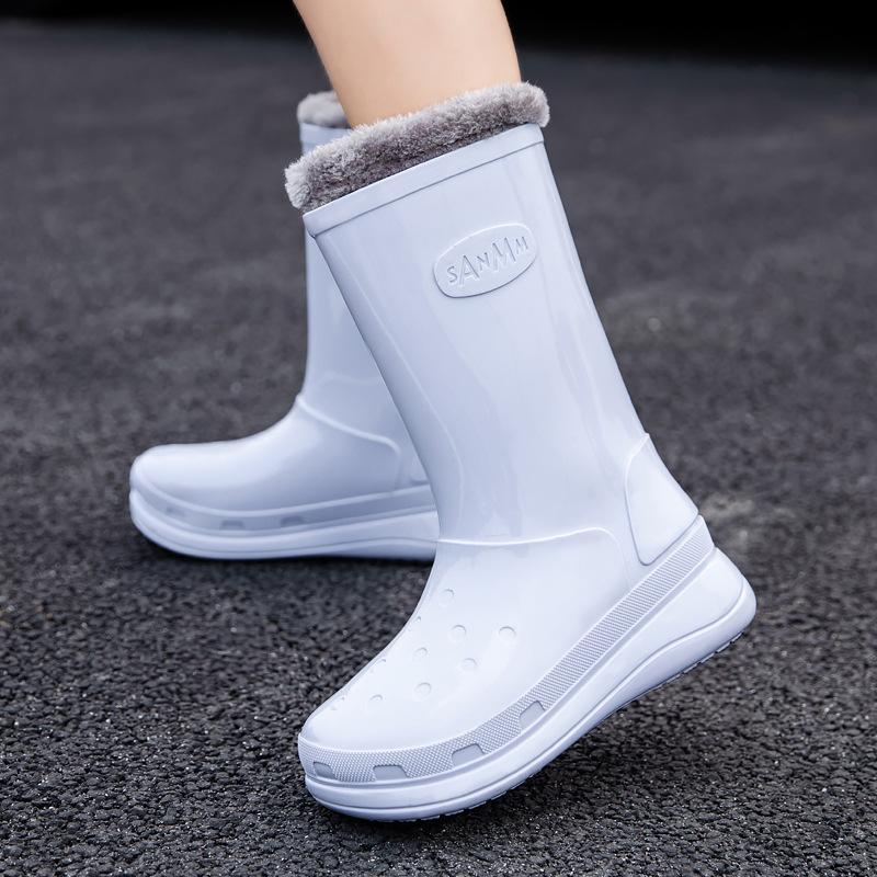 Rain Boots Simple Medium Tube Rain Shoes Women's Thickened Bottom Non-slip Water Shoes High Tube Water Boots Fashion Rubber Shoes Women