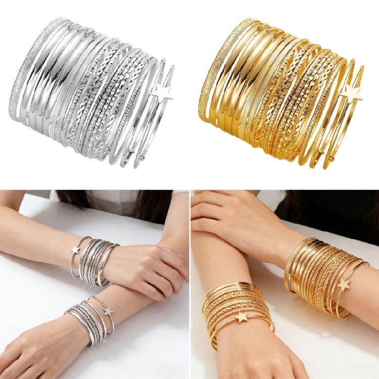 18 Stück Schwarz Beschichtetes Eisen Gedrehte Stern Armbänder Set Tragbar und Stilvoll für Jeden Anlass