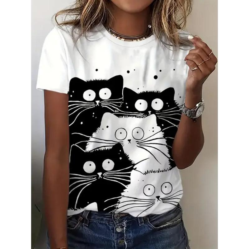 Summer Round Neck 3D Animal Print Top Fashionable Casual Short Sleeved Women's T-shirts