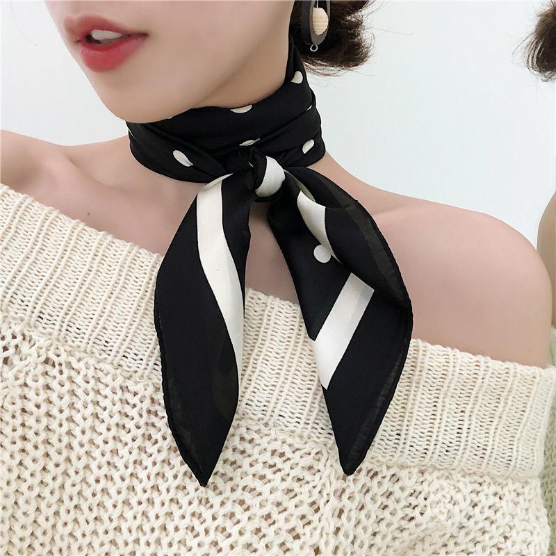 Women's Polka Dot Small Square Scarf: Silk-like Satin Fabric Fashionable Versatile Necktie & Scarf for Spring & Autumn