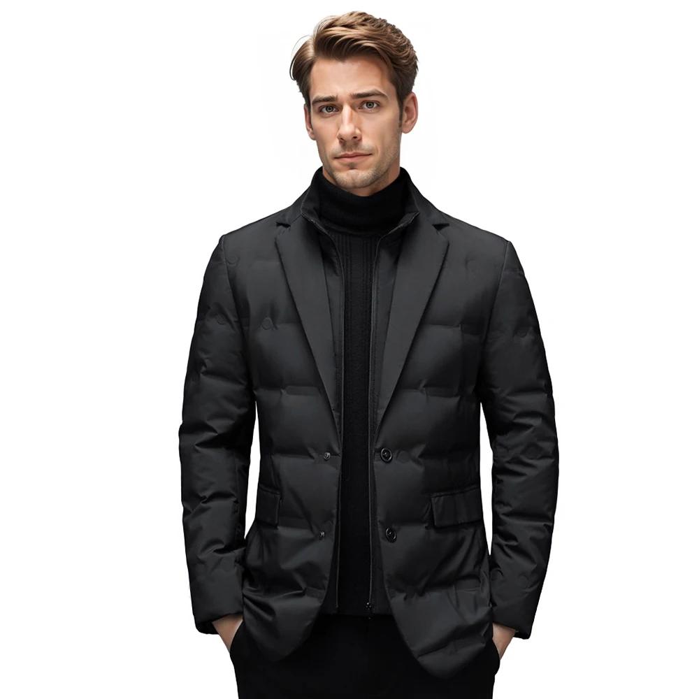 Winter Men's Coldproof Windproof Down Jacket Suit Scarf Collar Simple Down Jacket