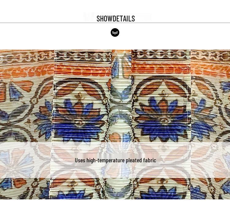 Pleated Retro Print Trench Coat: Women's High-End Loose Tie-Waist Spring & Autumn Muslim Robe Cardigan.