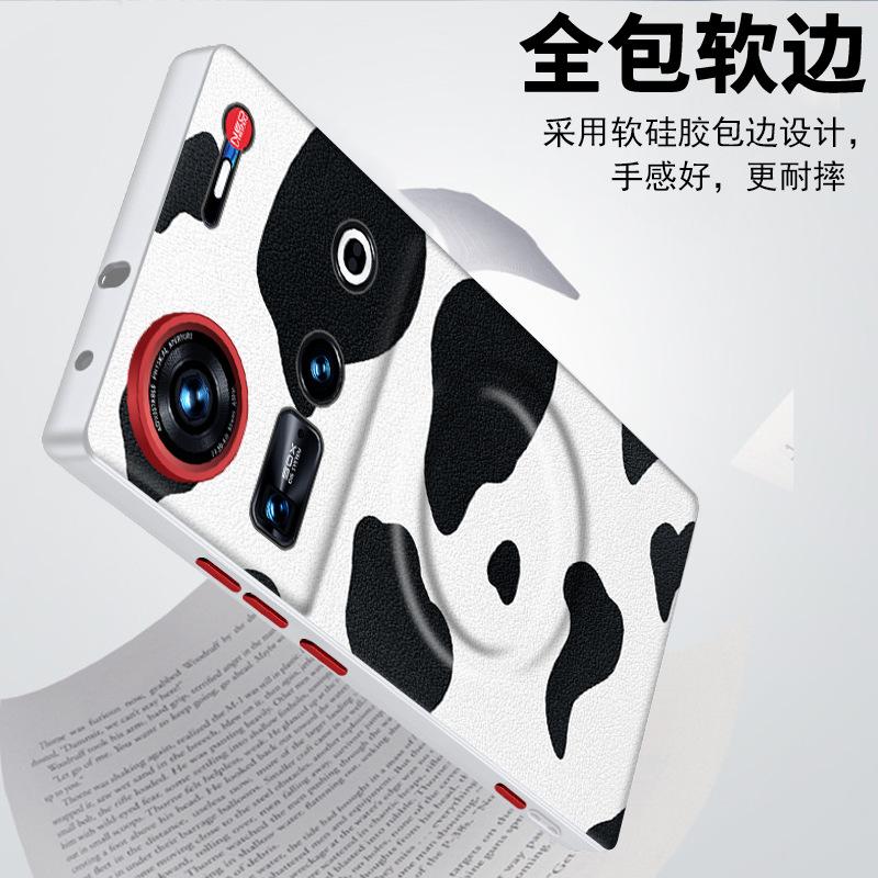 For ZTE nubia Z70 Ultra and Z70S Ultra Case Dairy Cow Zebra Leather Magnetic Suction Keys Lens Frame Anti-Fingerprint Soft Cover
