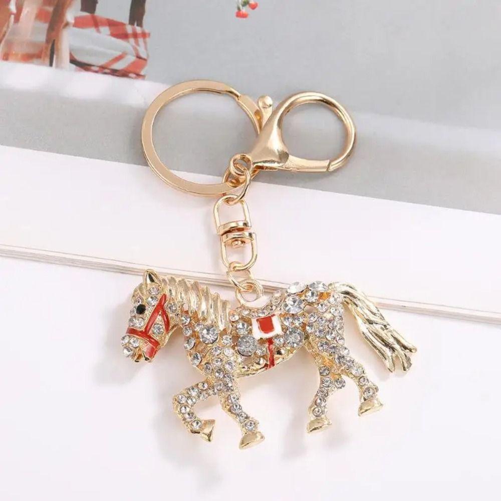 Metal Horse Key Chain Sparkling Rhinestones Hand Bag Pendant Horse Pendant Key Chain  For Women Men
