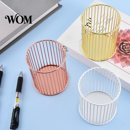 Nordic Style Pen Holder Metal Holder, Desk Organizer for Makeup Brushes, Open Frame Stand Anti-Rust Multifunctional Storage Basket Pencils Office