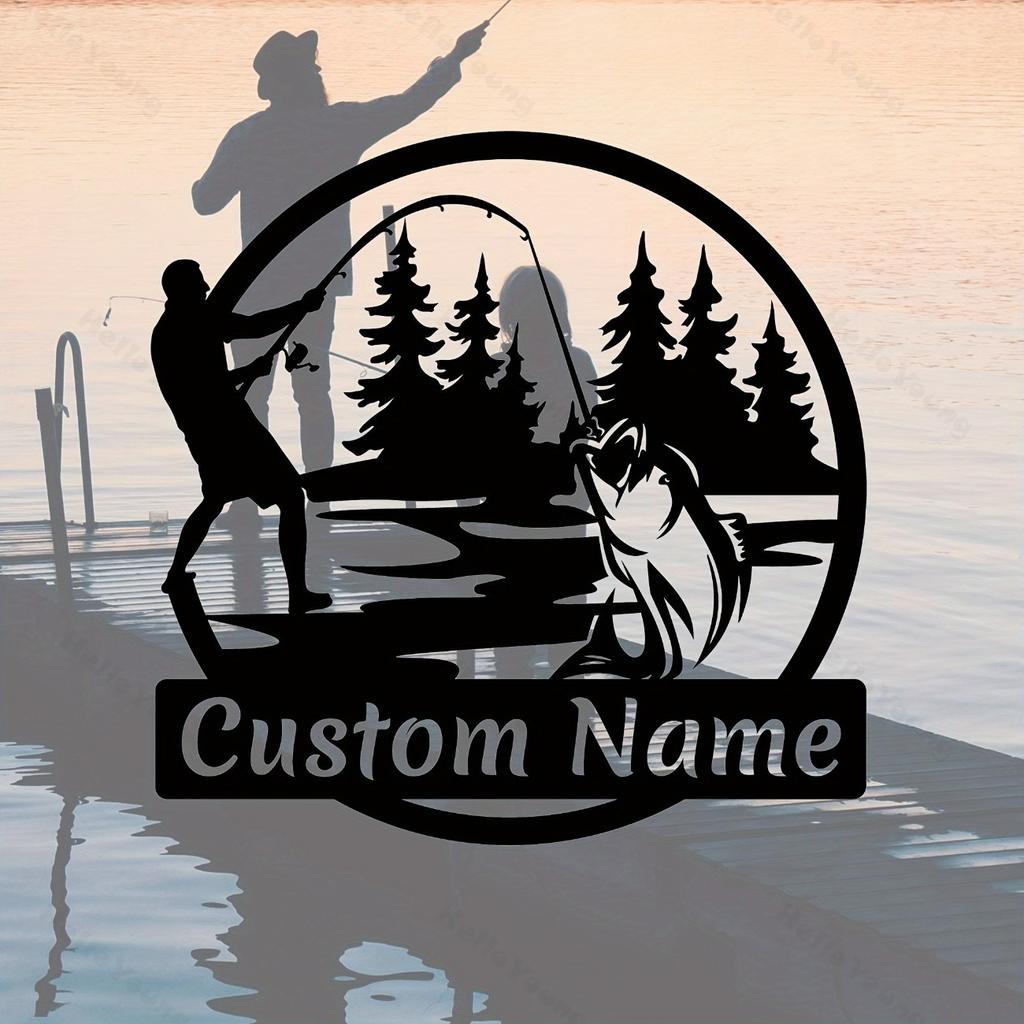 Customizable Metal Sign Fishing Silhouette Personalized Hot Sale Home Garden Kitchen Decor