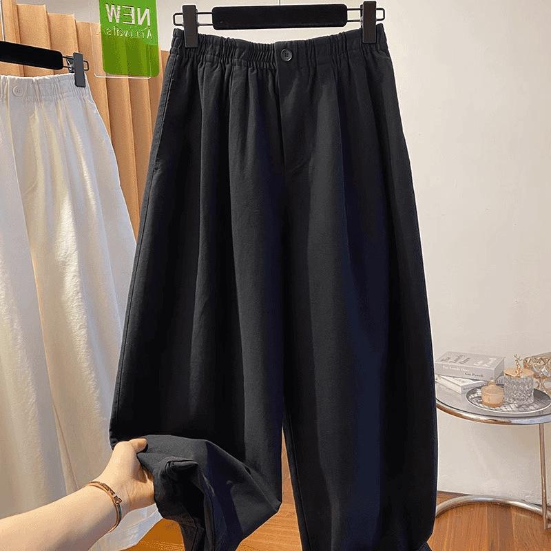 

Women s Spring 2026 Loose White Balloon Nine-Point Lantern Wide-Leg Pants - Black/Off-White 4XL (165-180 lbs) чёрный