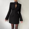Elegante Abito Blazer Sartoriale a Vita Alta con Collo Alto Donna Inverno Ufficio Chic Gonna Corta