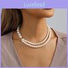Elegant White Faux Pearl Layered Necklace Chic Geometric Style For Fashionable Ladies