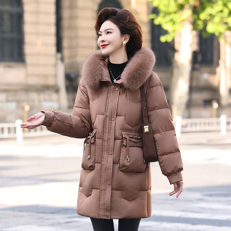 YAYA Women's 2025 Winter Mid-Length Hooded Down Jacket