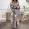 Women's New Style V-Neck Long Sleeve Printed Retro Palace Style Maxi Dress for Spring