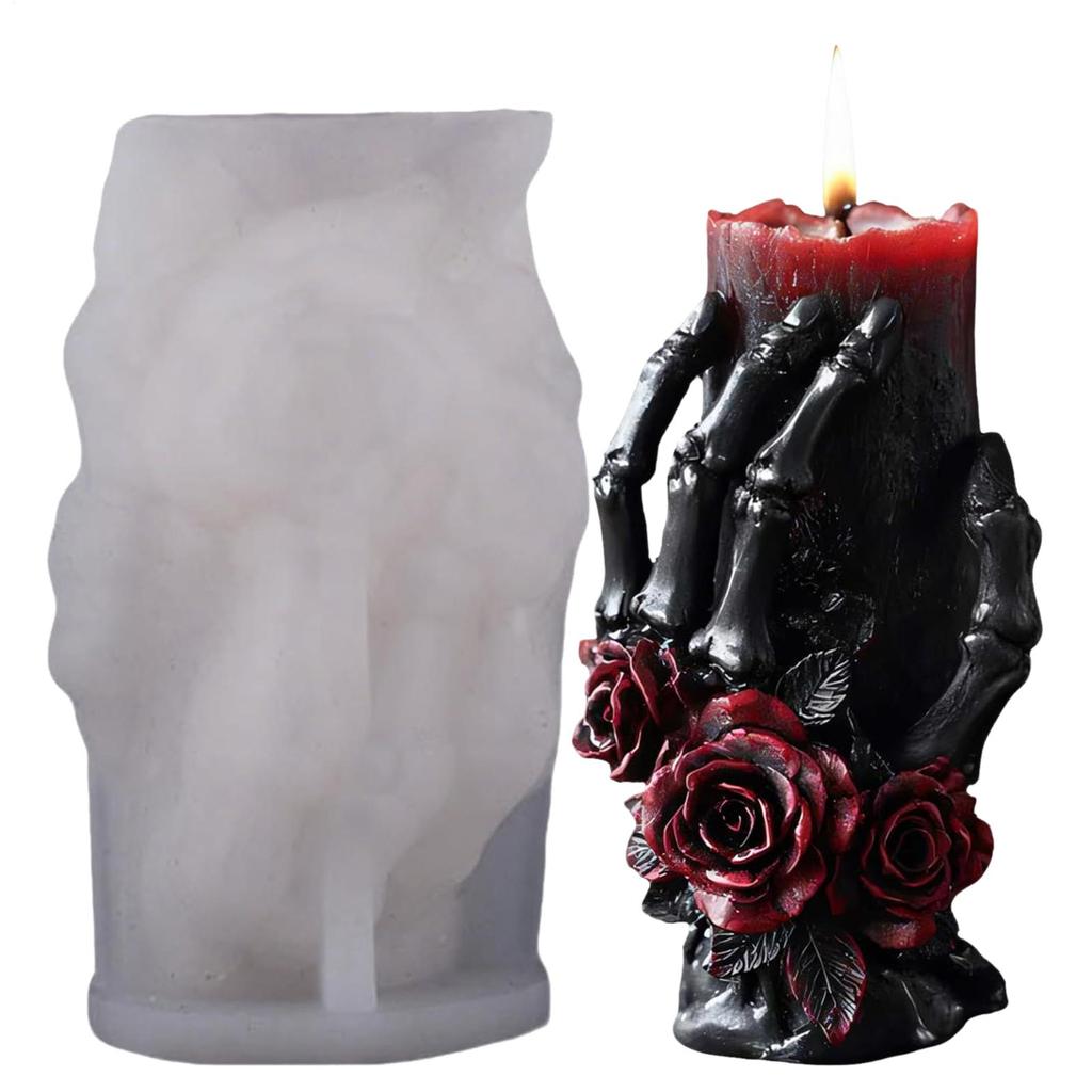 Halloween 3D Skull Silicone Candle Mold Rose Skull Halloween Candle Casting Mold Aromatherapy Silicone Candle Casting Mold