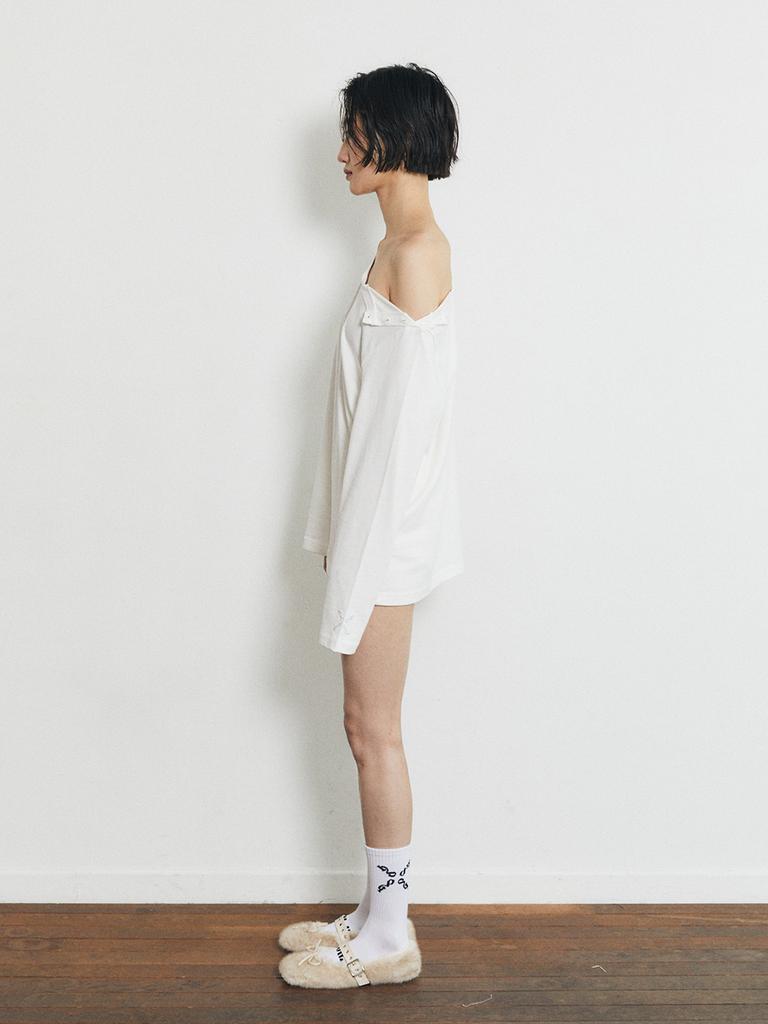 HALF DEVIL US Long Sleeve Shoulder Cut-Out T-Shirt_Ivory